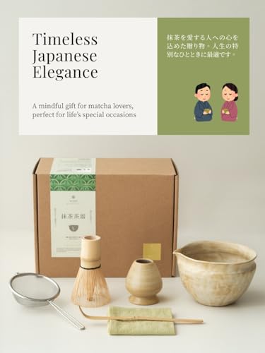 Matcha Set with Handmade Ceramic Bowl & Bamboo Whisk (Sandstone Reactive Glaze)