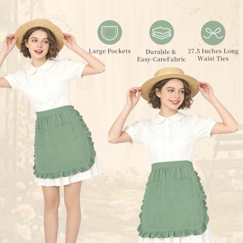 Vintage Maid Apron for Women with Pockets (Mint Green)