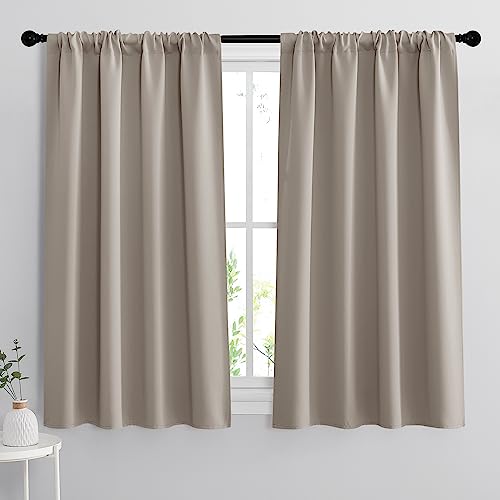 Short Blackout Curtains for Bedroom (Sand / 42"W x 48"L (Pack of 2))