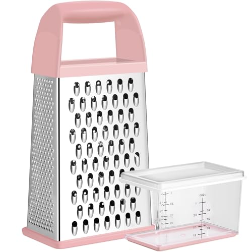 Cheese Grater With Container Box Grater Stainless Steel Kitchen Pink (Pink)