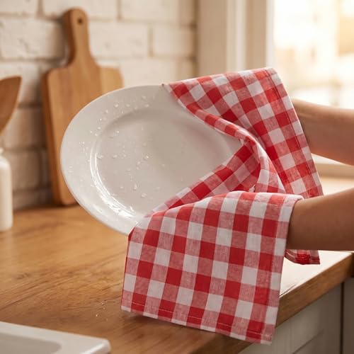 Kitchen Towels Cotton Dish Towels 20”x30” (20" x 30" (Set of 6) / 019 Red/White - Check)