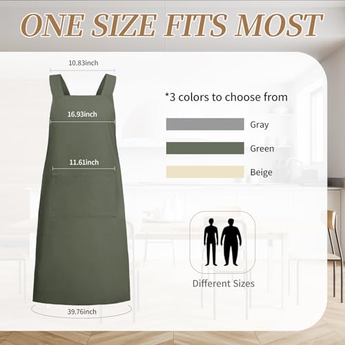 Japanese Style Apron with Pockets Linen Cotton Cross Back for Women Men Chef Kitchen Cooking Baking Pinafore Green 1 pack (01-green)