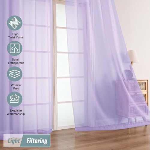 Lavender Sheer Curtains 63 Inch Length 2 Panels (42"W x 63"L (Pack of 2) / Lavender)