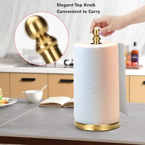Gold Paper Towel Holder Countertop with Weighted Stainless Steel Base (Gold)