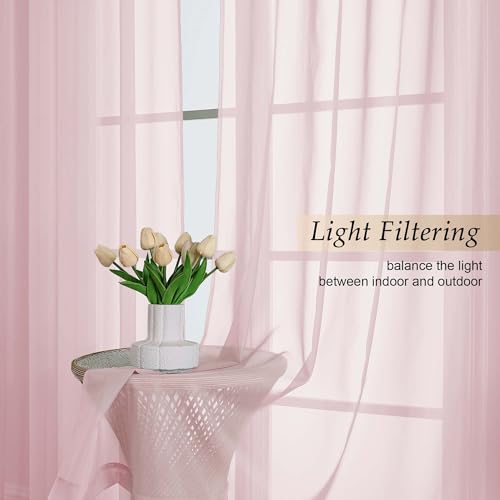 Extra Long Blush Sheer Curtains for Bedroom Living Room 108 Inches Long 2 Panels Set (Blush / 59"W x 108"L (Pack of 2))