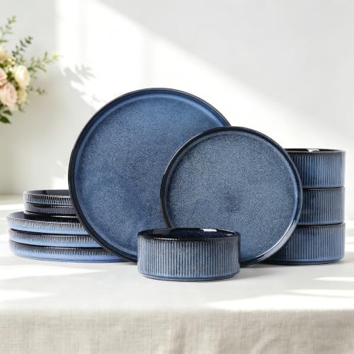 Stoneware Dinnerware Sets for 4 (Midnight Blue / 4-Set(12pcs))