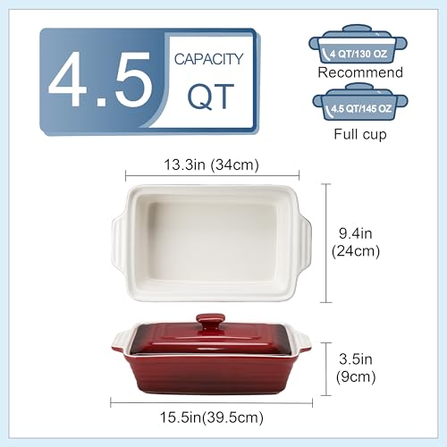 4.5 Quart Ceramic Casserole Dish with Lid (Gradient Red)