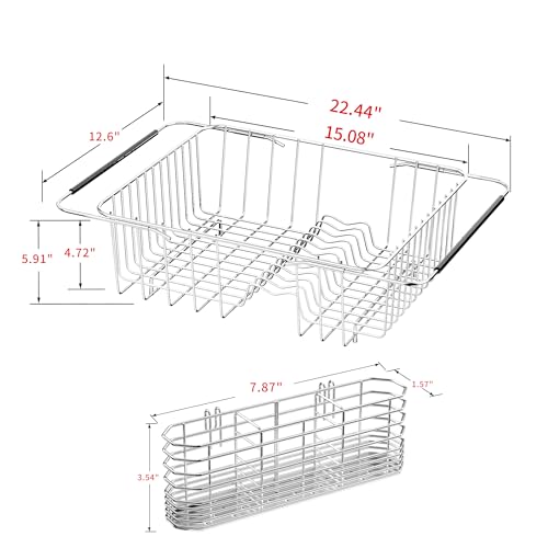 Over Sink Dish Drying Rack for Medium to Large Sink (304 Stainless Steel - 13 dishes)