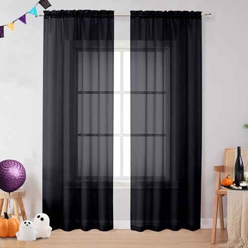Black Sheer Curtains 78 Inches Long 2 Panels (Black / 42"W x 78"L (Pack of 2))