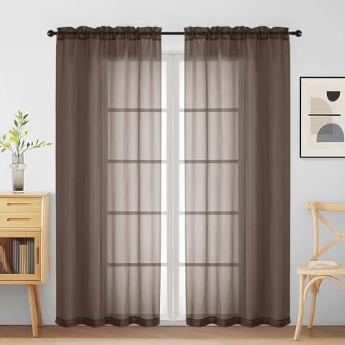 Chocolate Sheer Curtains for Window 72 inches Long 2 Panels Set (42"W x 72"L (Pack of 2) / Chocolate)