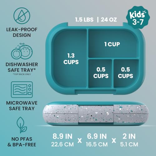 Chill Kids 4 Compartment Bento Box Leakproof Lunch Box (Confetti Edition - Truly Teal)