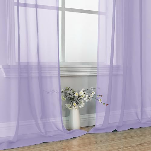 Lavender Sheer Curtains 84 Inches Long 2 Panels (Lavender / 42"W x 84"L (Pack of 2))