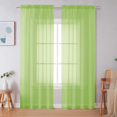 Lime Sheer Curtains 72 Inches Long 2 Panels for Living Room (Lime / 42"W x 72"L (Pack of 2))