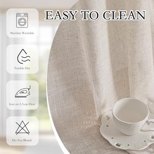 Linen Curtains for Living Room 96 Inches Long (50"W x 96"L (Pack of 2) / Natural Linen)