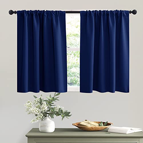 Short Blackout Curtains for Small Bedroom Kitchen Cafe Window (Marine Blue / 42"W x 36"L (Pack of 2))
