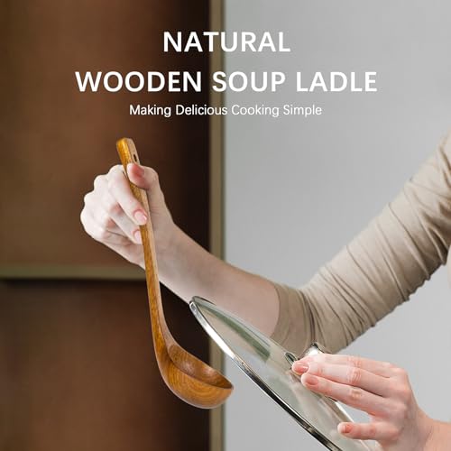 Wooden Soup Ladle for Cooking (Acacia Light Brown / 10.8″-2.0oz)
