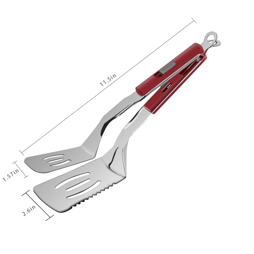 11.5 inch Stainless Steel Tongs for Cooking (11.5 Inch / Red)