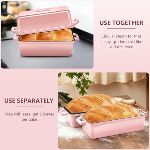 Enameled Cast Iron Bread Loaf Pan with Lid (Pink)