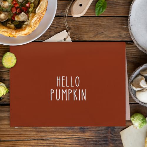Fall Hello Pumpkin Rust Kitchen Towels and Dishcloths Sets of 2 (Rustic Pumpkin)