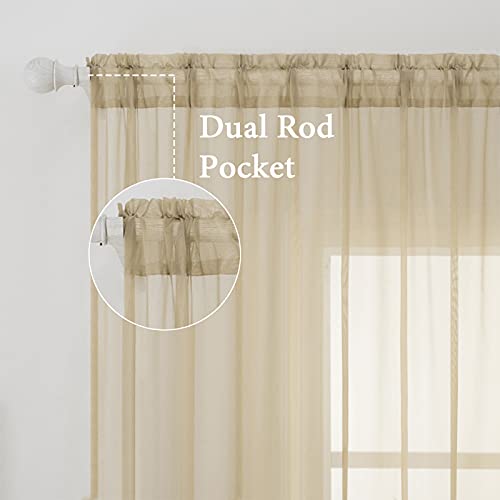 2 Panels Sheer Curtains for Living Room 54 X 90 Inches Beige (Beige / 54"W x 90"L (Pack of 2))