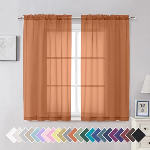 Orange Sheer Curtains 54 Inch Length 2 Panels Set (42"W x 54"L (Pack of 2) / Orange)