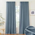 Linen Semi Sheer Curtains for Bedroom Living Room 95 inches Long (Stone Blue / 52"W x 95"L (Pack of 2))