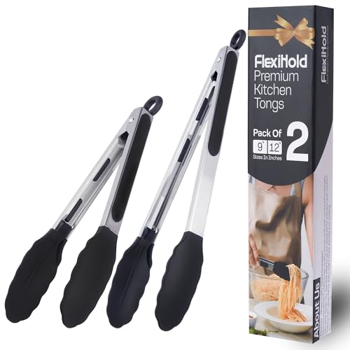 Kitchen Tongs Set (Pack of 2 Black (9" & 12"))