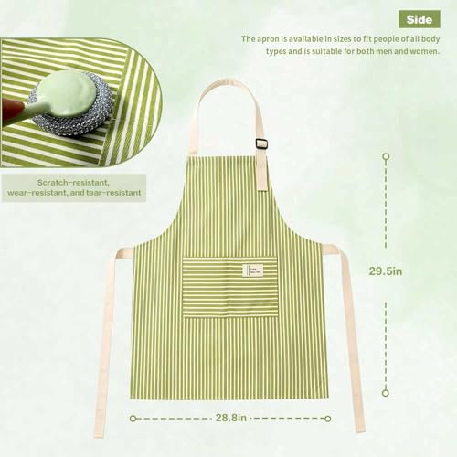 Aprons For women With Pockets Aprons For Soft Apron With An Adjustable Neck Strap (Thin Green Stripes + Thin Red Stripes)