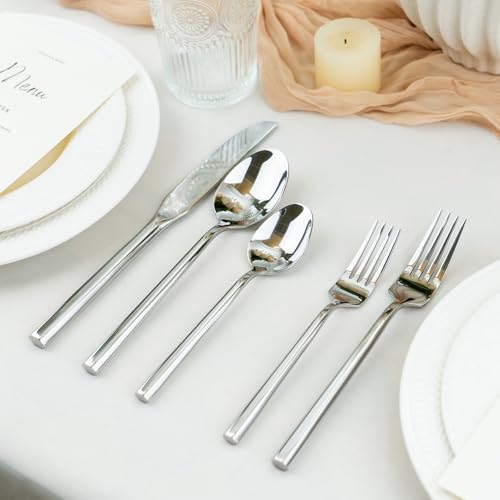 Hexagon 40 Piece Forged Silverware Set Stainless Steel Flatware Set Cutlery Set (Silver / 40 pieces for 8)