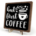 Vintage Coffee Bar Wooden Plaque Desk Sign (Black&Brown / 5.9 x 5.9 x 0.32 inches)