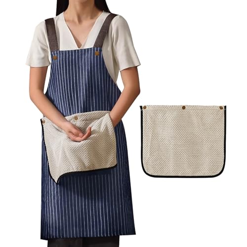 Kitchen Waterproof Apron Adjustable Women Cross Back Aprons Chef Apron with Towel Attached for Men Cooking Baking Blue (Blue)