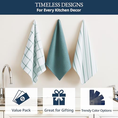 Hand Towels for Kitchen 100% Cotton Quick Drying 12 Pack (18"x28" - 12 Pack / 04: Aqua)