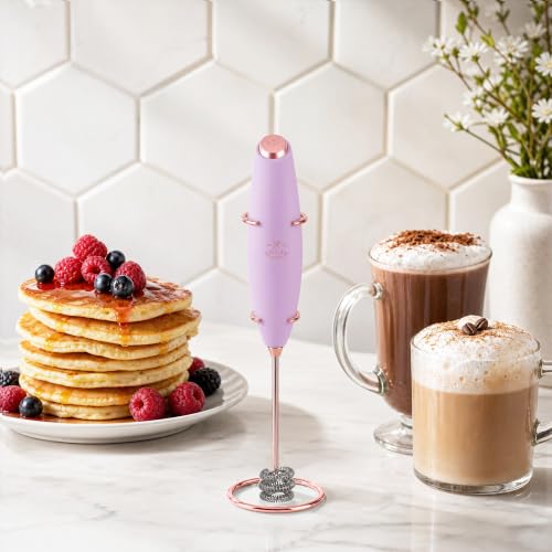 Powerful Milk Frother Wand With Duracell Batteries (Regal Lavender / Triple Whisk + Batteries)