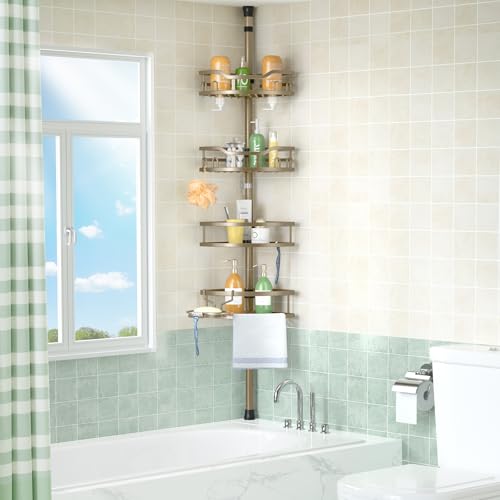Shower Caddy Corner Tension Pole Adjustable No (Tan Khaki)