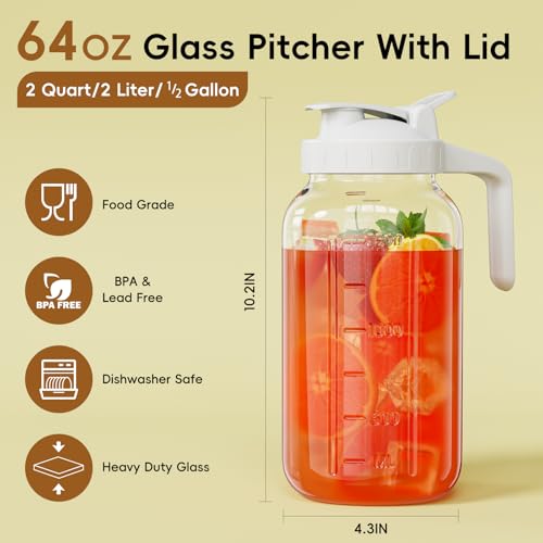 Glass Pitcher with lid (White / 64 Ounces)