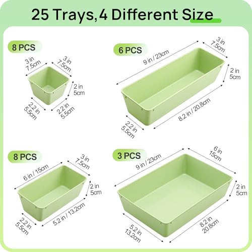 25 Pack Plastic Drawer Organizers with Non (Light Green)