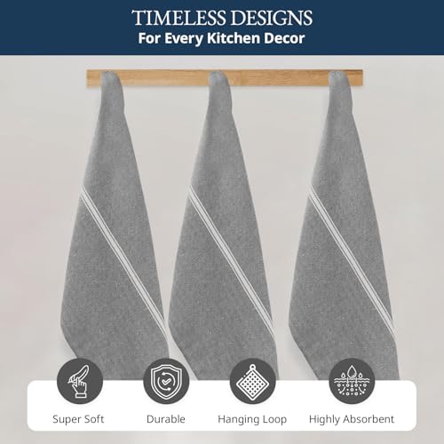 Tea Towels 100% Cotton Absorbent Lint (06 Pack / 04: Grey Chambray)