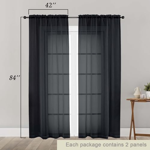 Black Sheer Curtains 84 Inches Long 2 Panels (Black / 42"W x 84"L (Pack of 2))