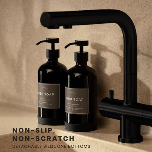 Hand and Dish Soap Dispenser for Kitchen and Bathroom (Gloss Black Bottle / Black Pump)