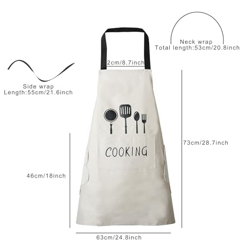 Women Kitchen Apron with Hand Wipe Pockets (White)