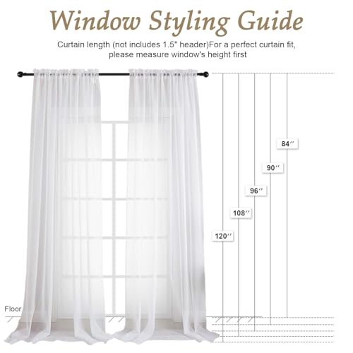 White Sheer Curtains 120 Inches Long 2 Panels Set (White / 59"W x 120"L (Pack of 2))