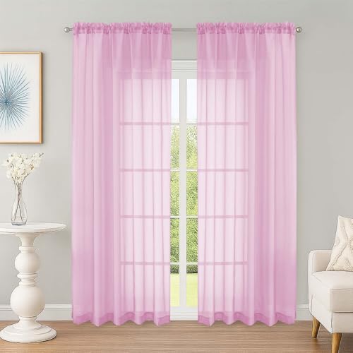 Sheer Curtains 84 Inches Long 2 Panels Set (Pink / 59"W x 84"L (Pack of 2))