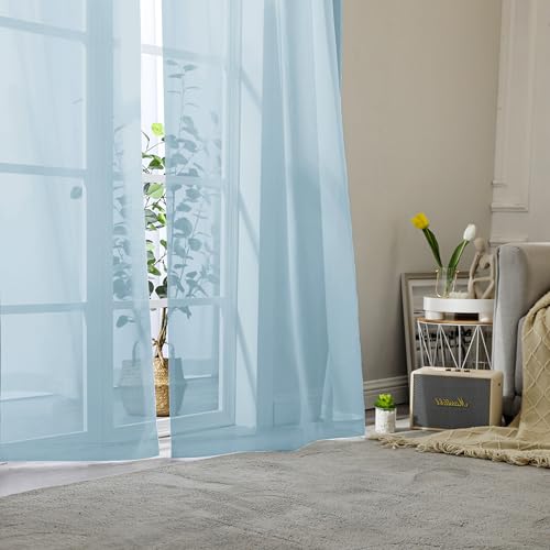 Sky Blue Sheer Curtains 96 Inches Long 2 Panels (Sky Blue / 42"W x 96"L (Pack of 2))