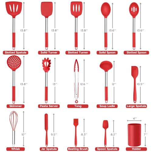 15 Pcs Silicone Cooking Utensils Set (Red)