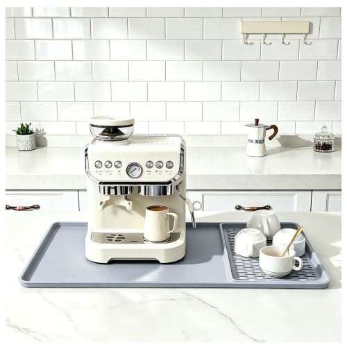 2 In 1 Silicone Coffee Bar Mat Accessories for Keurig Coffee Maker with Detachable Dish Drying Rug Kitchen Counter Under Sink Drainer Necessities Home Decor 16"x24" Extra Large Light Gray (Light Gray / 24" x 16")