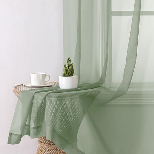 Sage Green Sheer Curtains 78 Inches Long 2 Pcs (Sage Green / 42"W x 78"L (Pack of 2))