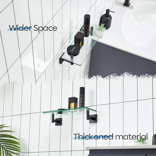 Wall Shelves Bathroom Hardware Glass Floating Shelf Small Hanging Rack Storage (Oil Rubbed Bronze / 12-Inch(2 Pack))