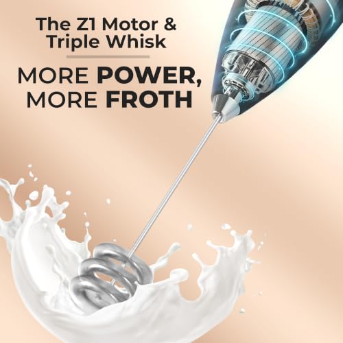 Powerful Milk Frother Wand With Duracell Batteries (Alpha Black / Triple Whisk + Batteries)