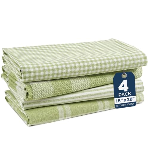 Cotton Dish Towels for Kitchen Quick Drying (18"x28" - 4 Pack / 08: Sage Green)