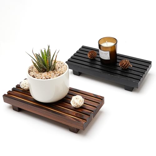 Kitchen Sink Tray for Bathroom Counter Decorative Wooden Riser Soap Holder (8.7x4 inch / Brown)